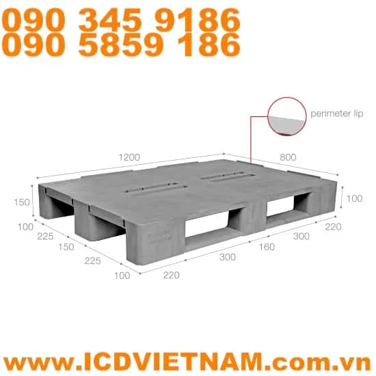 Pallet nhựa kê kho lạnh 1200x800x150 mm M1280S4 - 2A