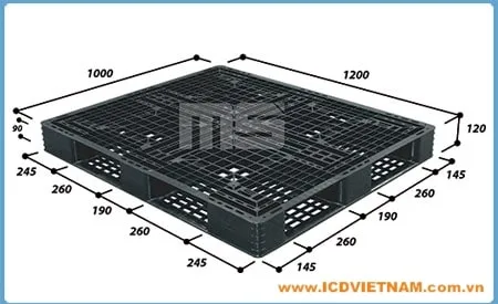 Pallet nhựa xuất khẩu 1300x1100x140 mm màu đen