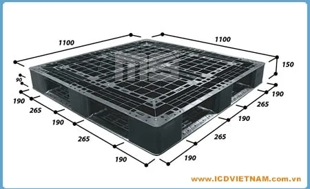 Pallet nhựa xuất khẩu màu đen 1100x1100x150 mm mã 1111SL2
