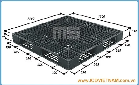 Pallet nhựa xuất khẩu 1100x1100x120 mm màu đen