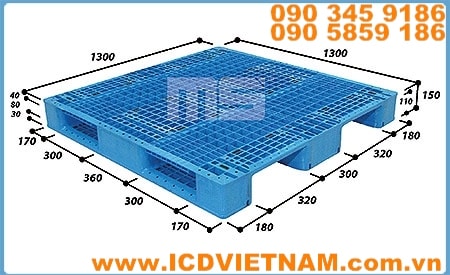 Pallet nhựa KT1300x1300x150 mm EN4-1313 MSPlastics