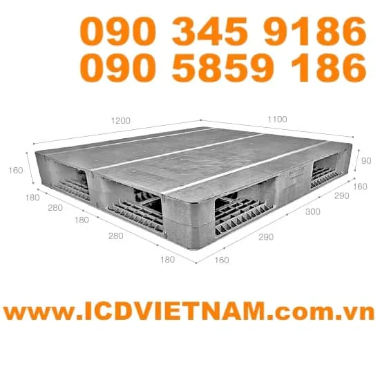 Pallet nhựa ICD KT 1200x1100x160 mm giá rẻ H1211D4-2L