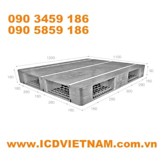 Pallet nhựa kê kho ICD-H1211R42E 1200x1100x160 mm