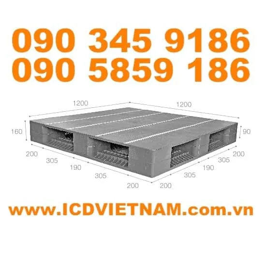 Pallet nhựa ICD KT 1200x1200x160 mm giá rẻ H1212D4-1A