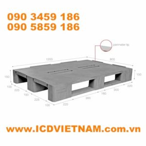 Pallet nhựa 1200x800x150 mm tải trọng 4 tấn H1280S4-2M