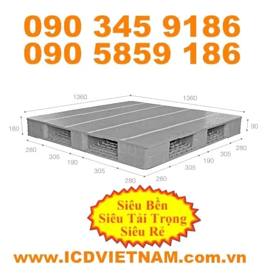 Pallet nhựa giá rẻ KT 1360x1360x160 mm ICD-H1313D41A