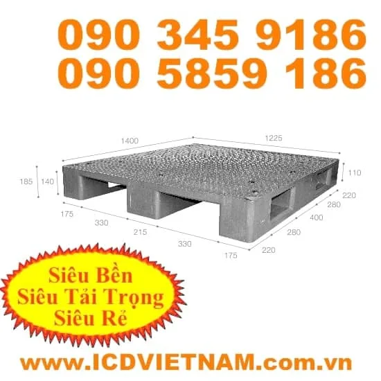 Pallet nhựa giá rẻ KT 1400x1225x185 mm ICDH1412S4-1M