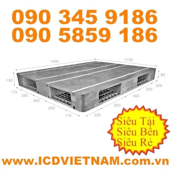 Pallet nhựa KT 1450x1150x150 mm ICD-H1450R4-2L