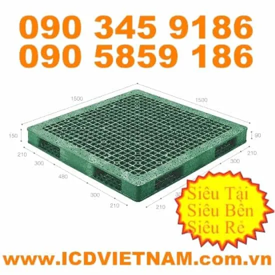 Pallet nhựa KT 1500x1500x150 mm ICD H1515R4-1A