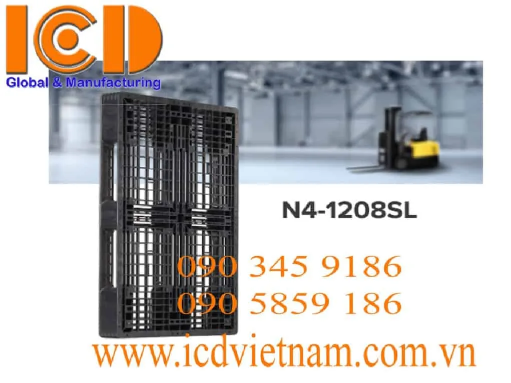 Pallet nhựa xuất khẩu màu đen 1200x800x120 mm Model ICDN4-1208SL
