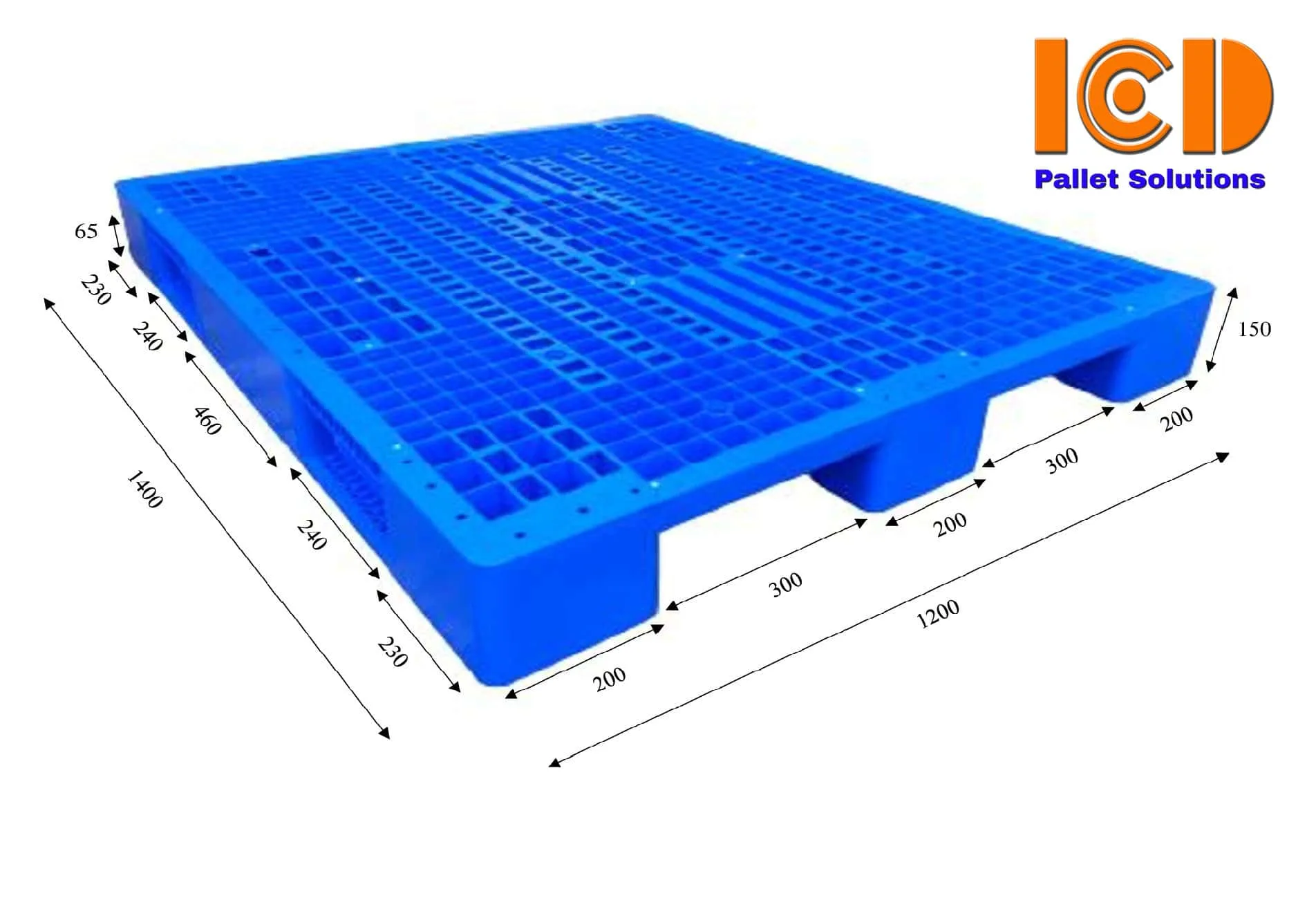 Pallet nhựa ICD 3 chân tải trọng cao KT1200x1400x150mm