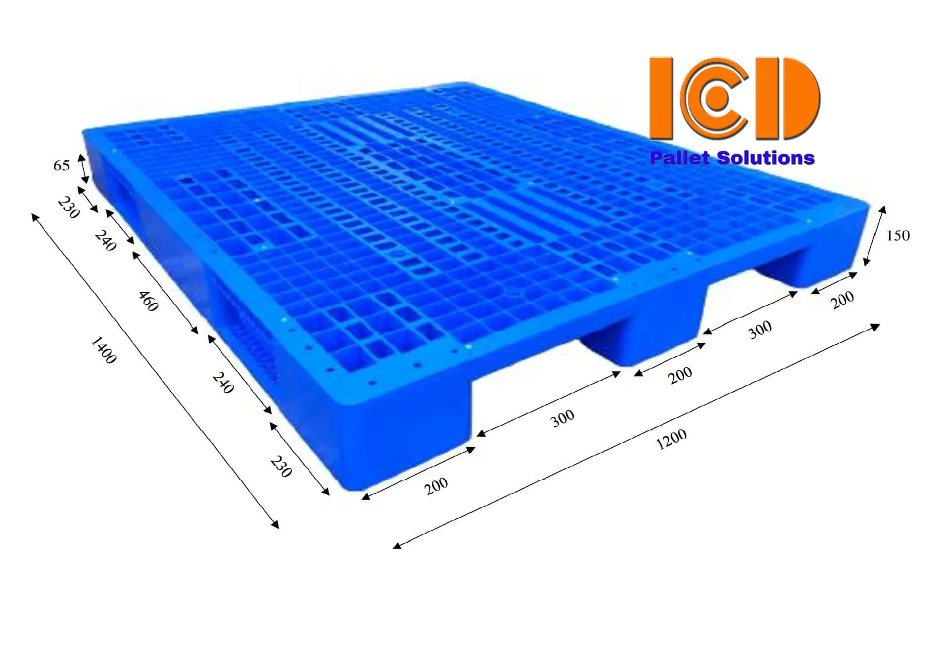 Pallet nhựa 3 chân ICD–EHV1214B2 KT1200x1400x150mm xanh