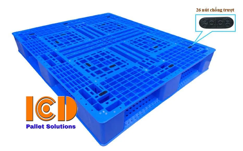 Pallet nhựa xuất khẩu chữ thập 1000x1200x150 mm màu xanh dương