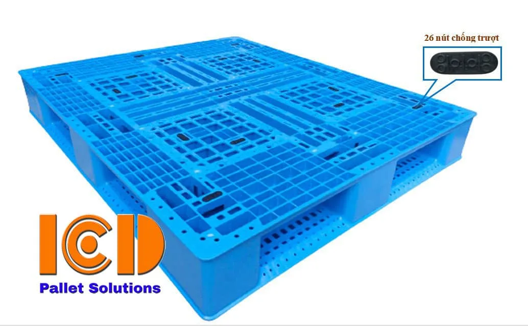 Pallet nhựa xuất khẩu chữ thập 1000x1200x150mm màu xanh tái sinh