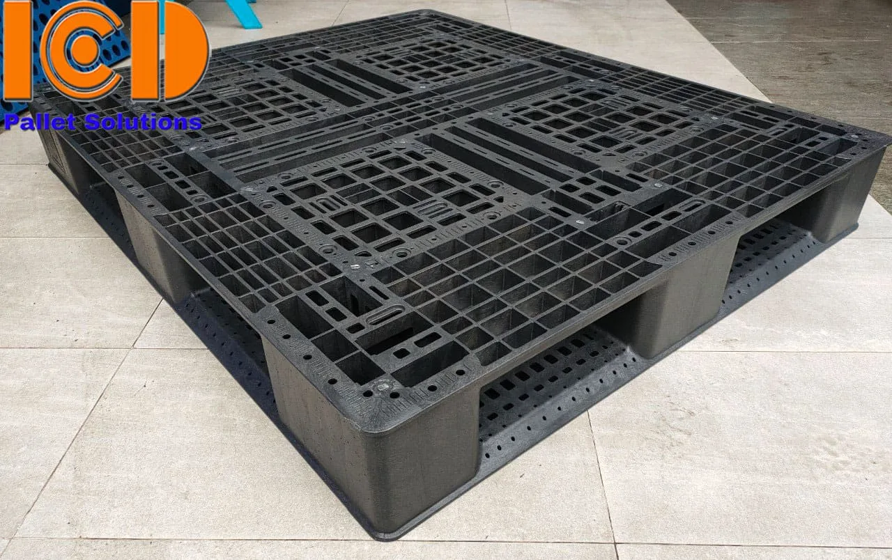 Pallet nhựa xuất khẩu chữ thập màu đen 1000x1200x150 mm