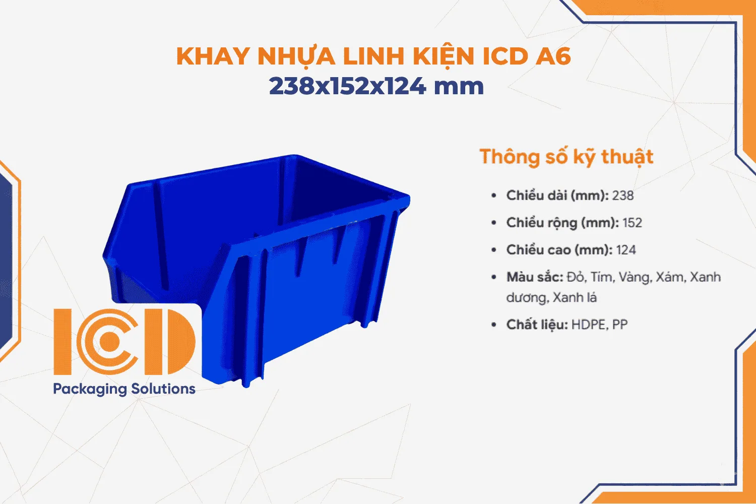 Khay nhựa linh kiện ICD A6 KT 238x152x124 mm