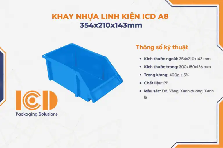Thẻ thông số khay nhựa linh kiện ICD A8 354x210x143 mm
