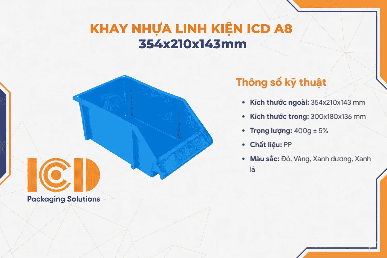 Khay nhựa linh kiện ICD A8 KT354x210x143mm