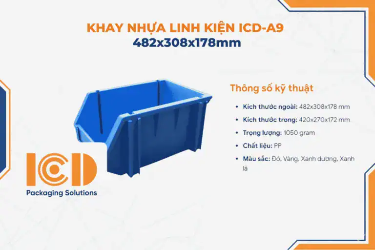 Khay nhựa linh kiện ICD A9 kích thước ngoài 482 x 308 x 178 mm
