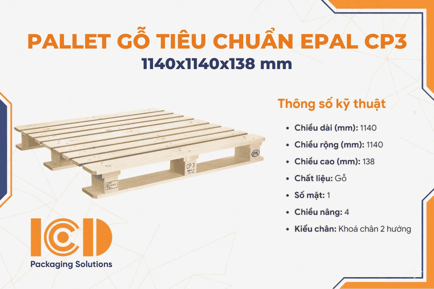 Pallet gỗ tiêu chuẩn EPAL CP3 KT1140x1140x138mm