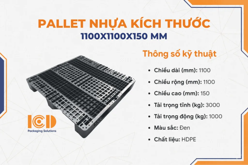 PALLET NHỰA KÍCH THƯỚC 1100x1100x150 mm