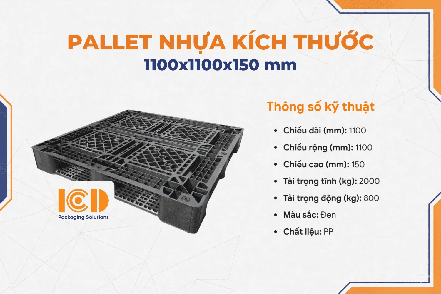 Pallet nhựa xuất khẩu KT 1100x1100x150 mm màu đen