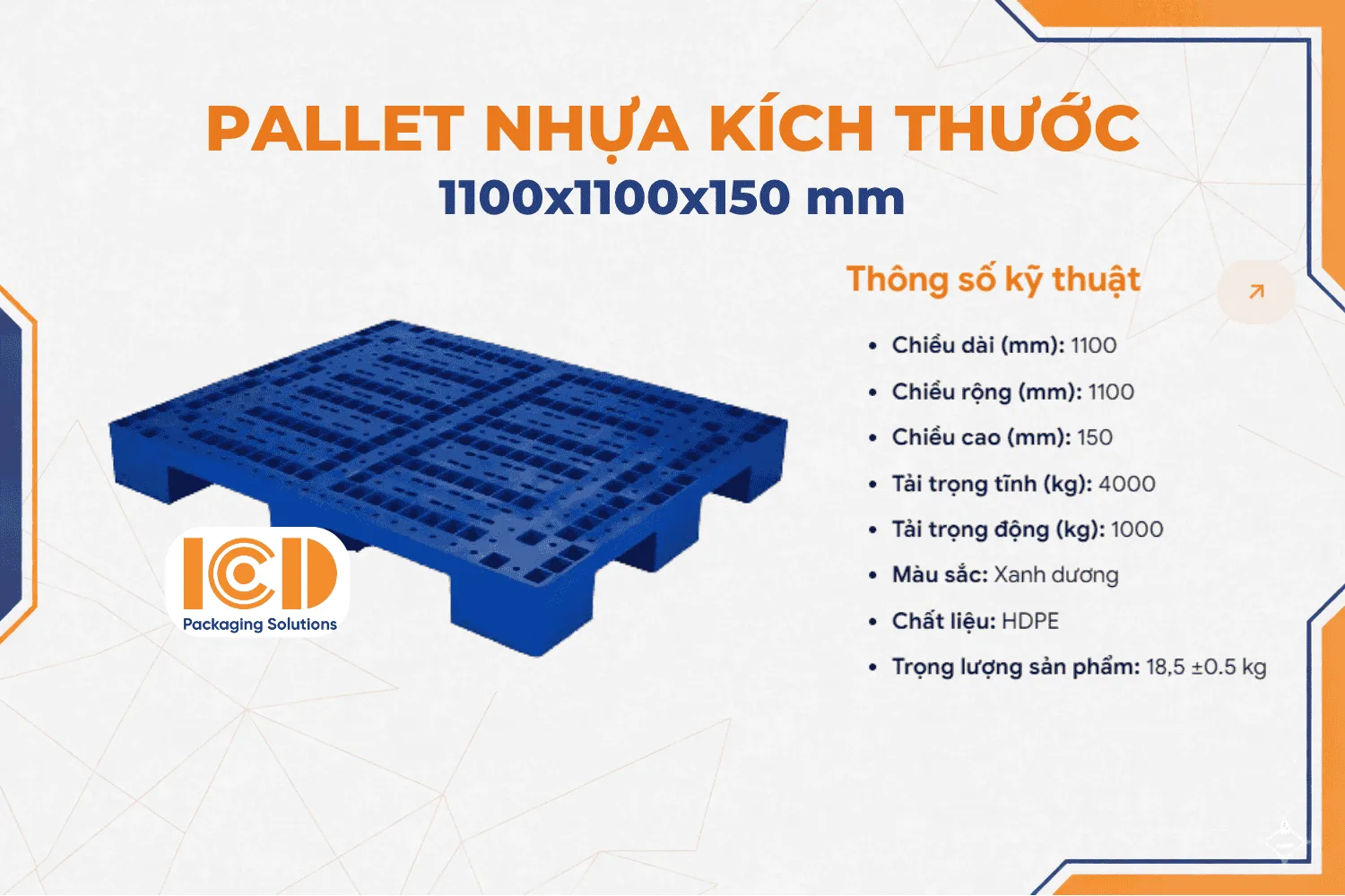 Pallet Nhựa Kê Kho LK-ICD KT 1100x1100x150 mm xanh