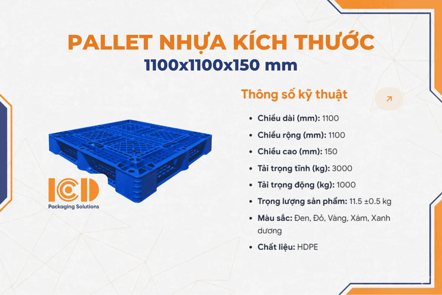 Pallet Nhựa LK Kê Kho ICD KT 1100x1100x150 mm