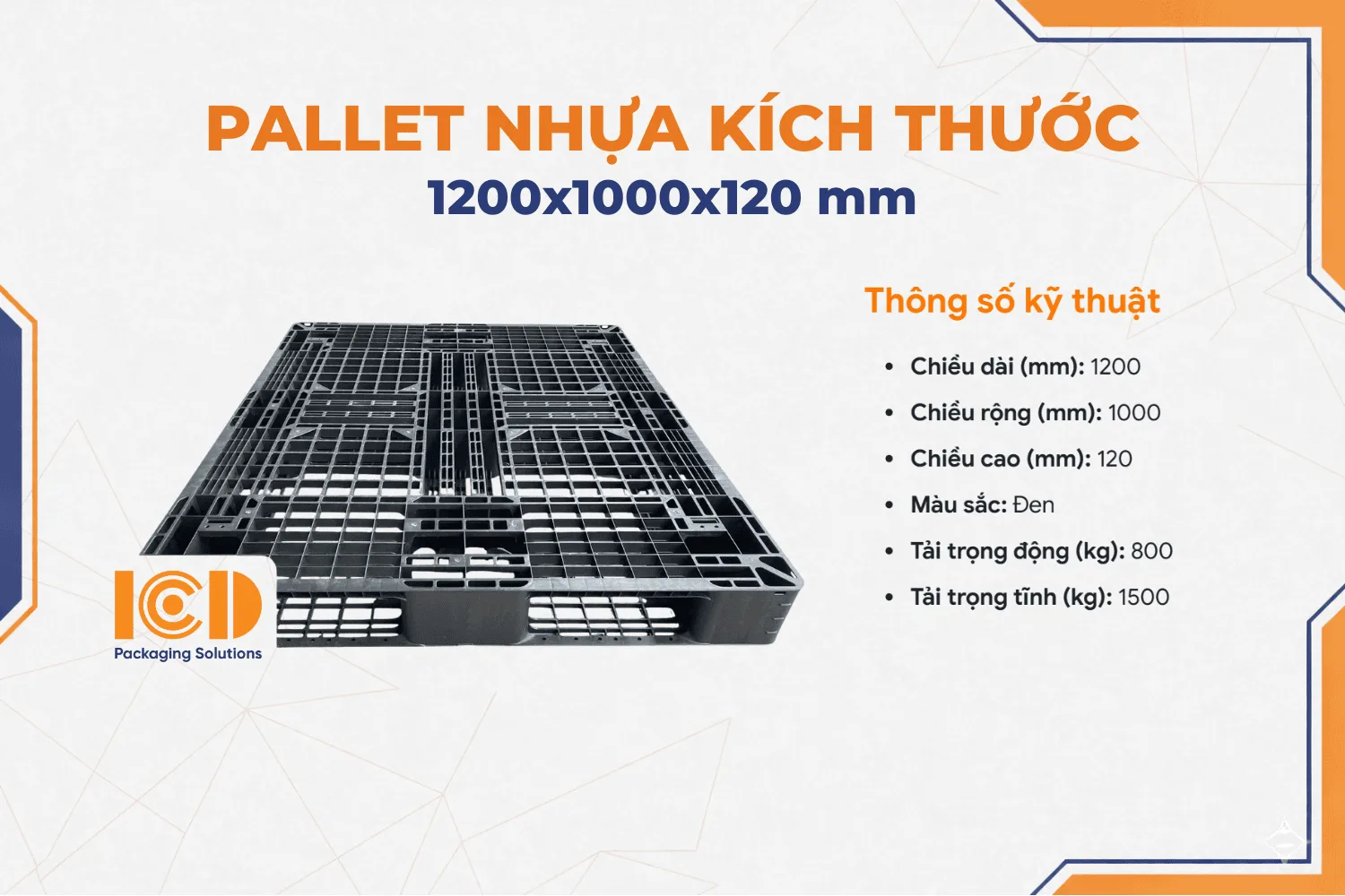 Pallet nhựa xuất khẩu 1200x1000x120 mm màu đen