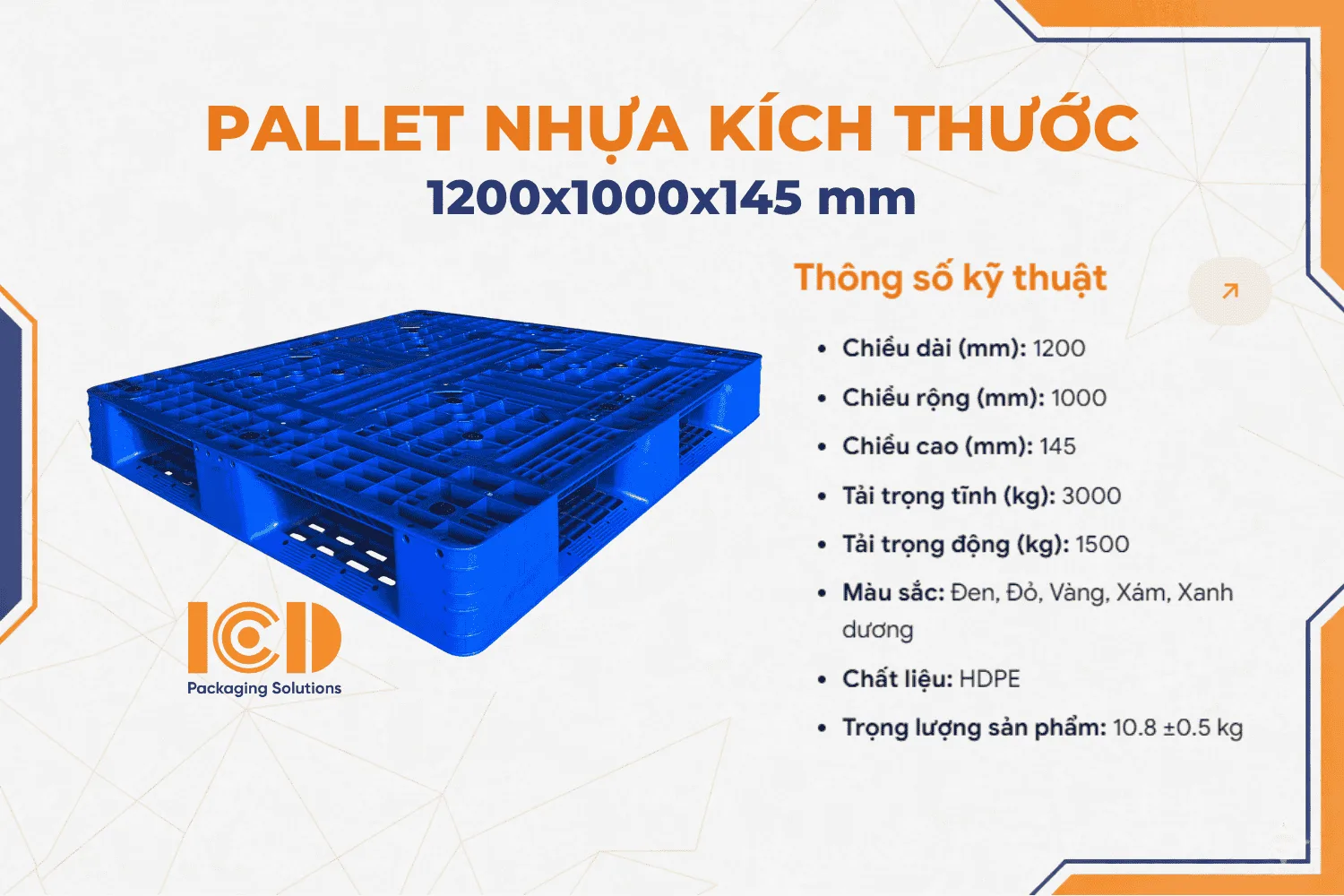 Pallet nhựa kê kho lạnh LK ICD KT 1200x1000x145 mm