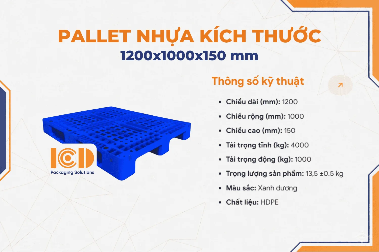 Pallet Nhựa LK ICD KT 1200x1000x150 mm xanh