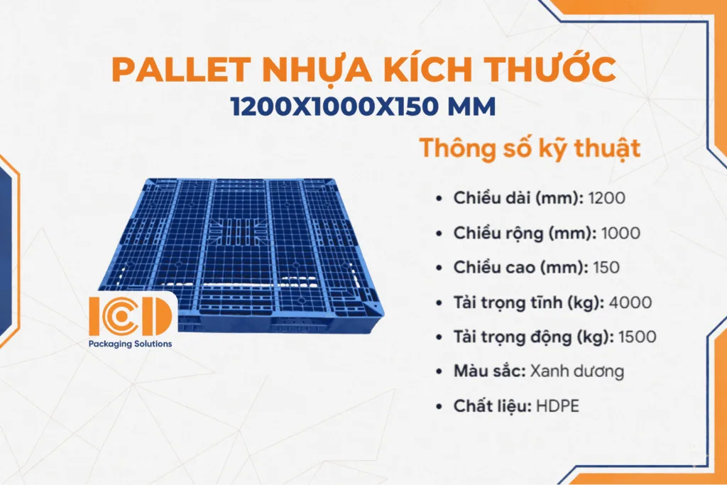 PALLET NHỰA KÍCH THƯỚC 1200x1000x150 mm