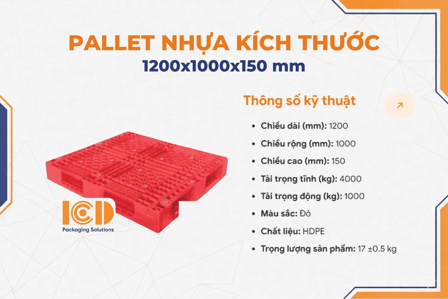 Pallet Nhựa Kê Kho ICD LK KT1200x1000x150 mm đỏ