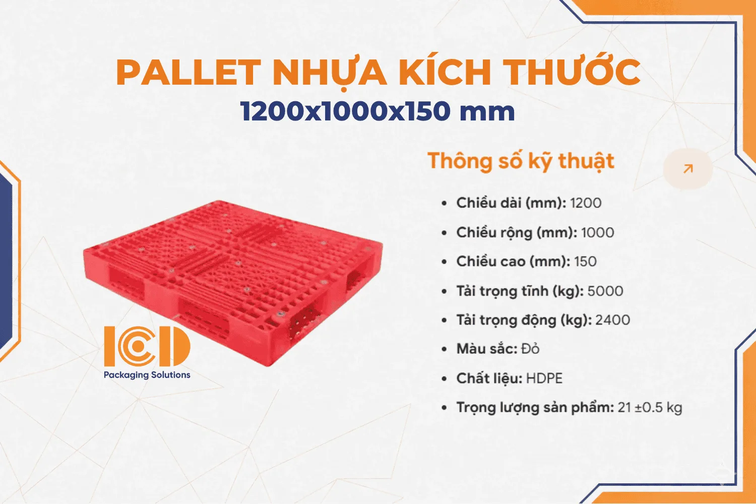 Pallet nhựa LK ICD KT1200x1000x150 mm đỏ
