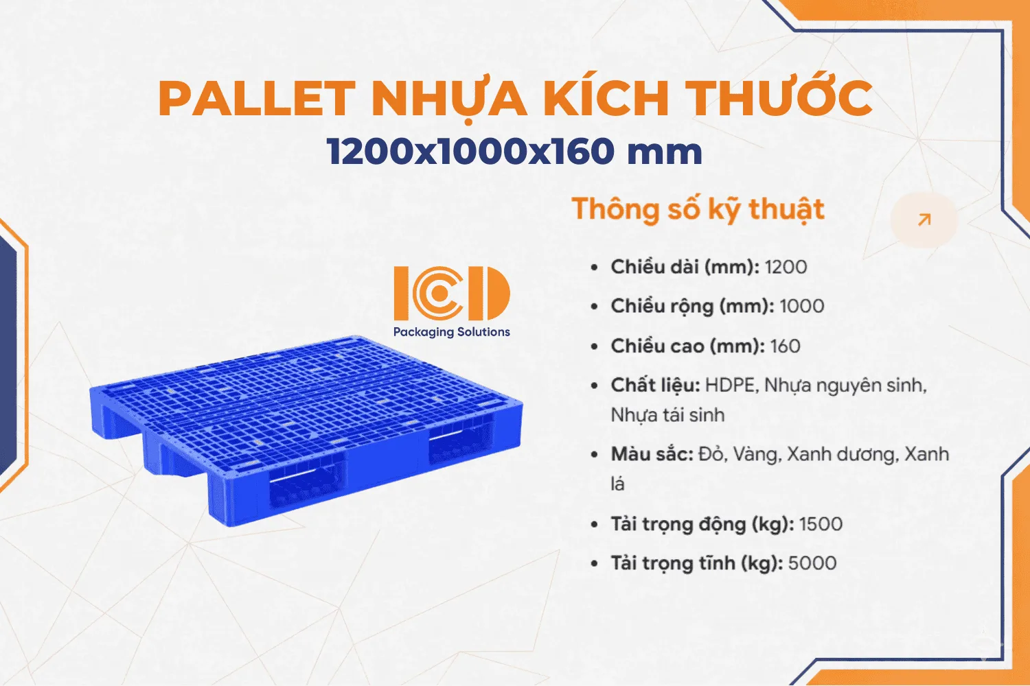 Pallet nhựa ba chân ICD KT1200x1000x160mm