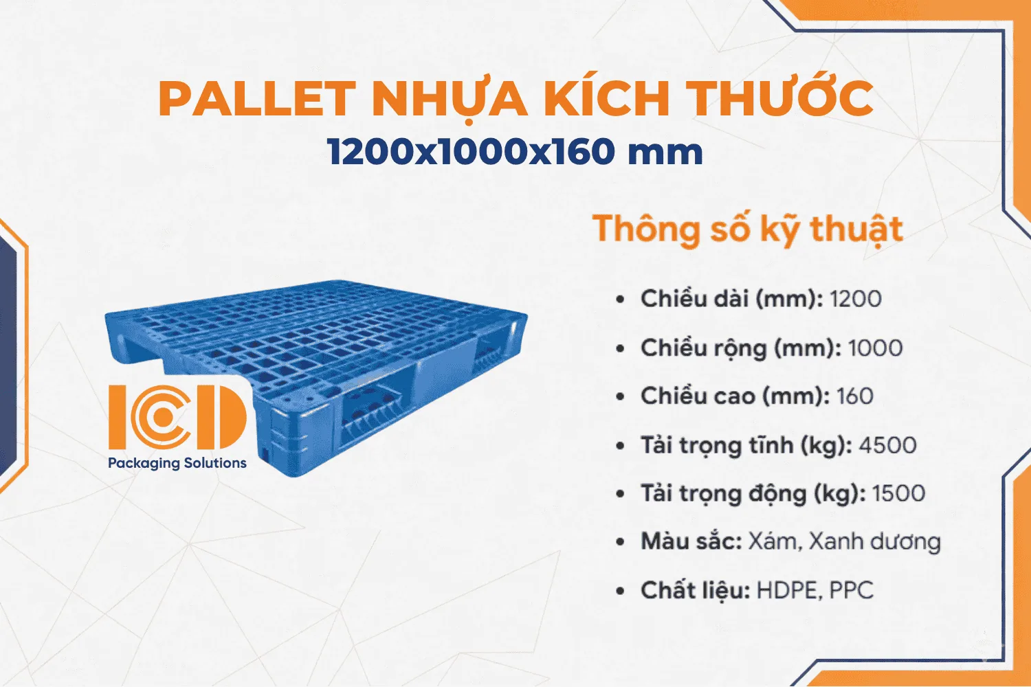 Pallet nhựa kê kho lạnh ICD KT 1200x1000x160 mm