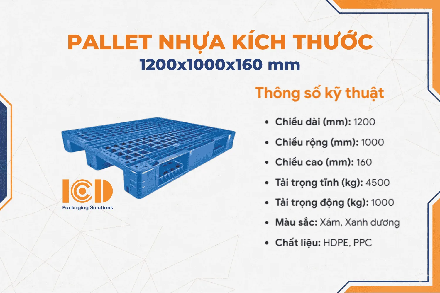 Pallet nhựa kê kho ICD 1200x1000x160 mm giá rẻ
