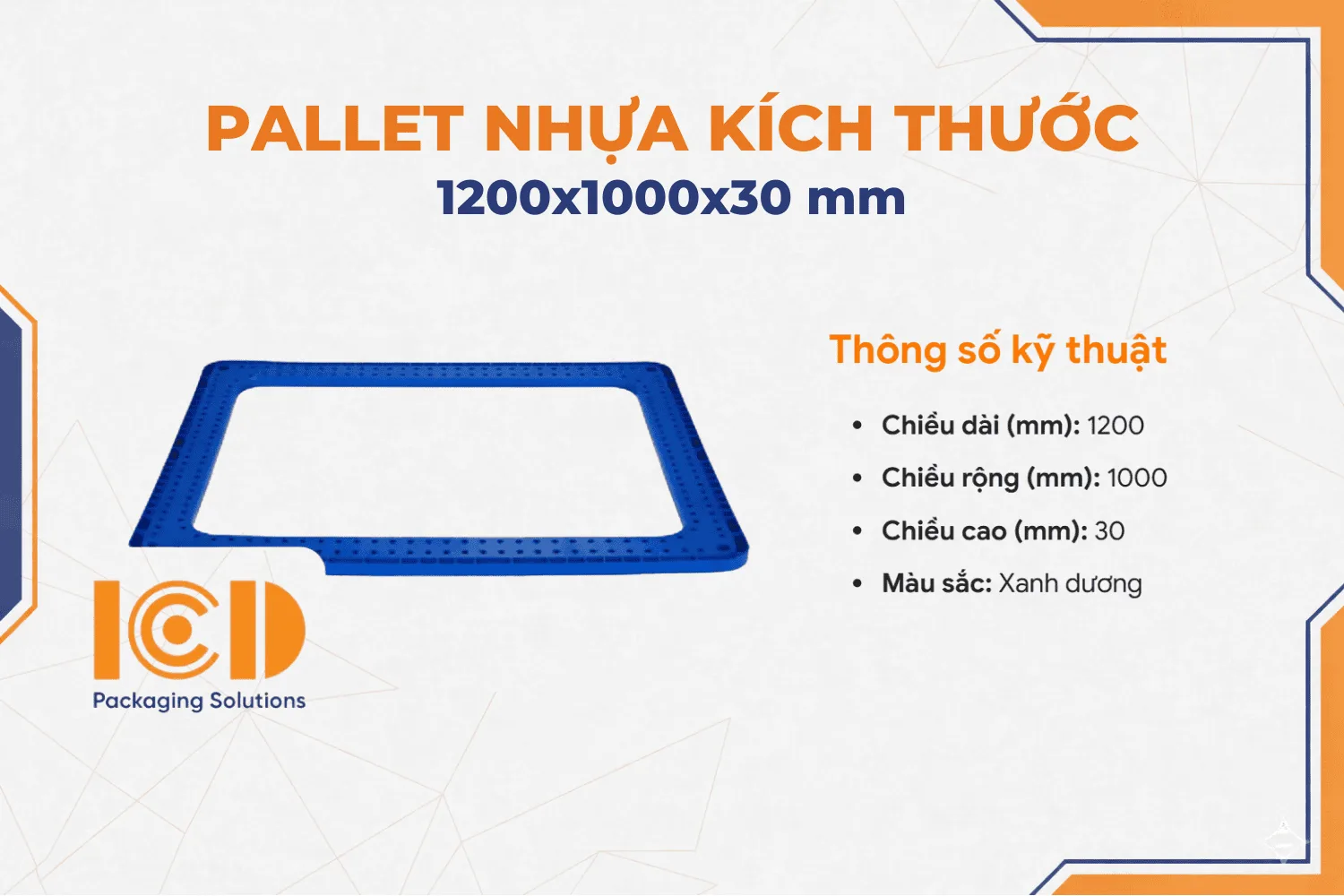 Pallet nhựa khung ràng 1200x1000x30 mm màu xanh