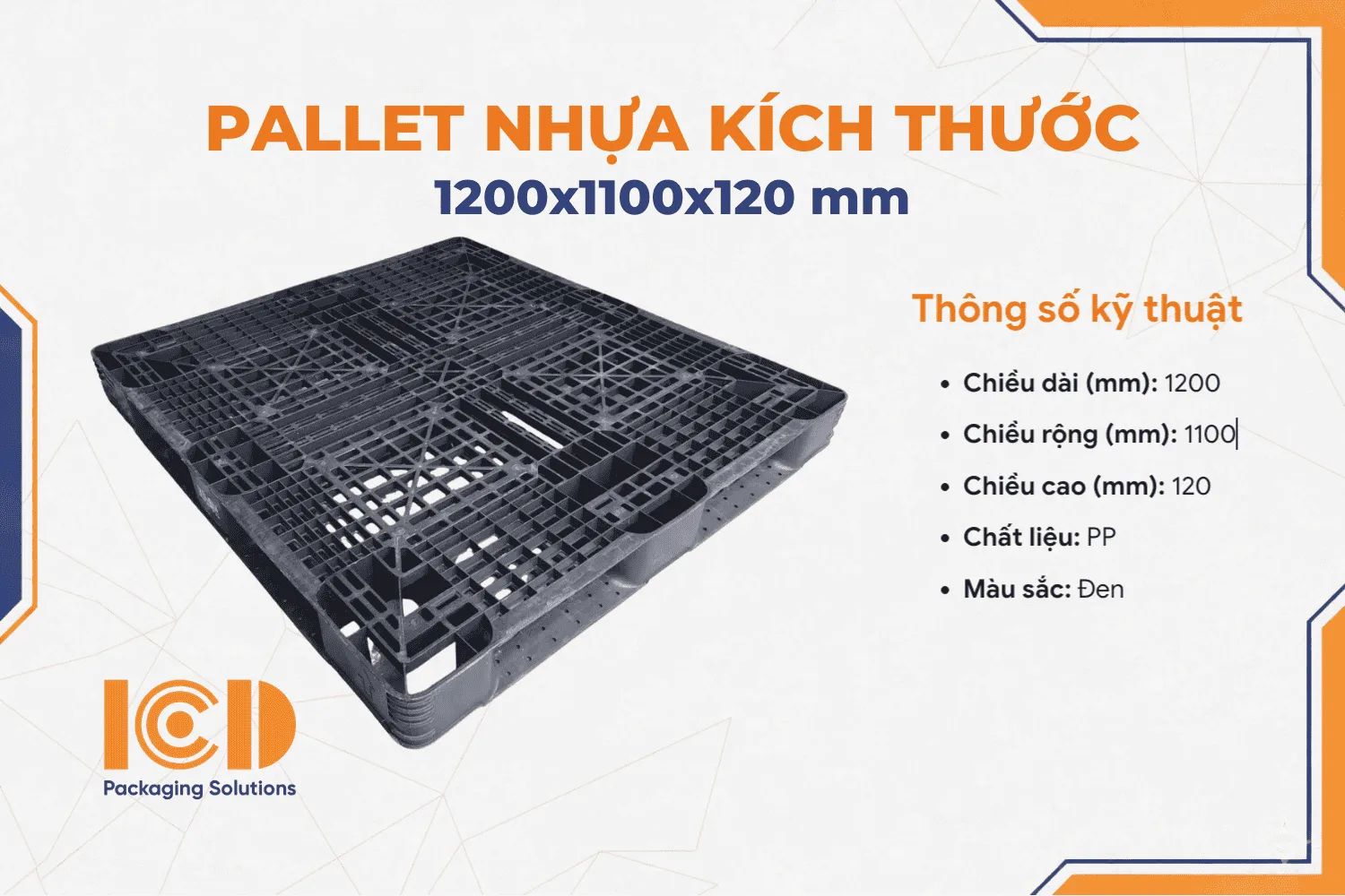 Pallet nhựa đen ICD cũ KT1200x1100x120mm giá rẻ