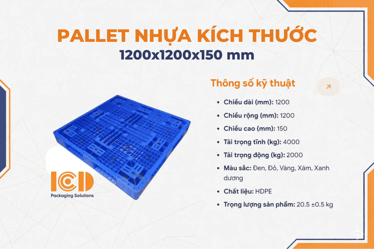 Pallet nhựa LK kê kho ICD KT 1200x1200x150 mm
