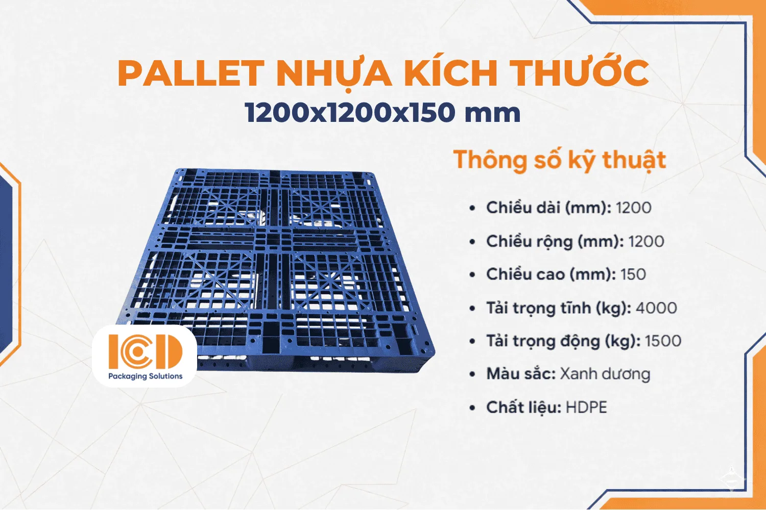 Pallet Nhựa ICD KT 1200x1200x150 mm xanh
