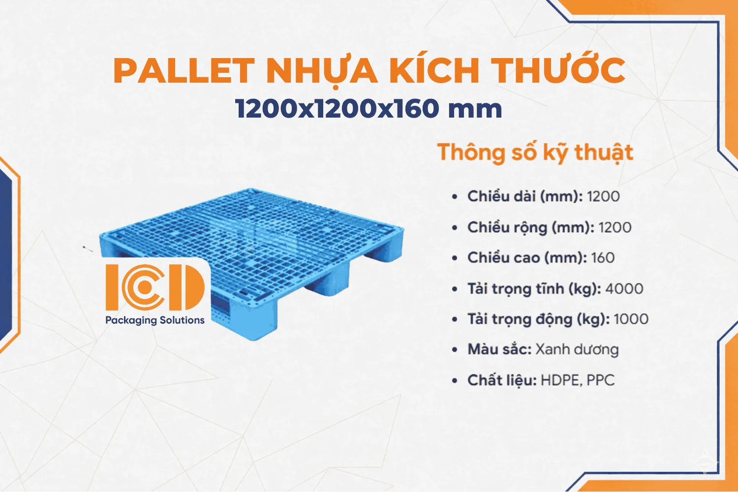 Pallet Nhựa Kê Kho ICD KT 1200x1200x160 mm