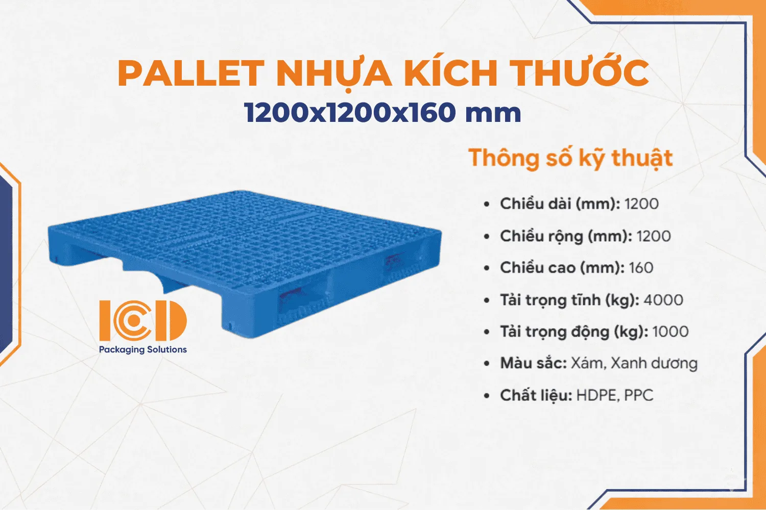 Pallet nhựa KT 1200 x 1200 x 160mm giá rẻ
