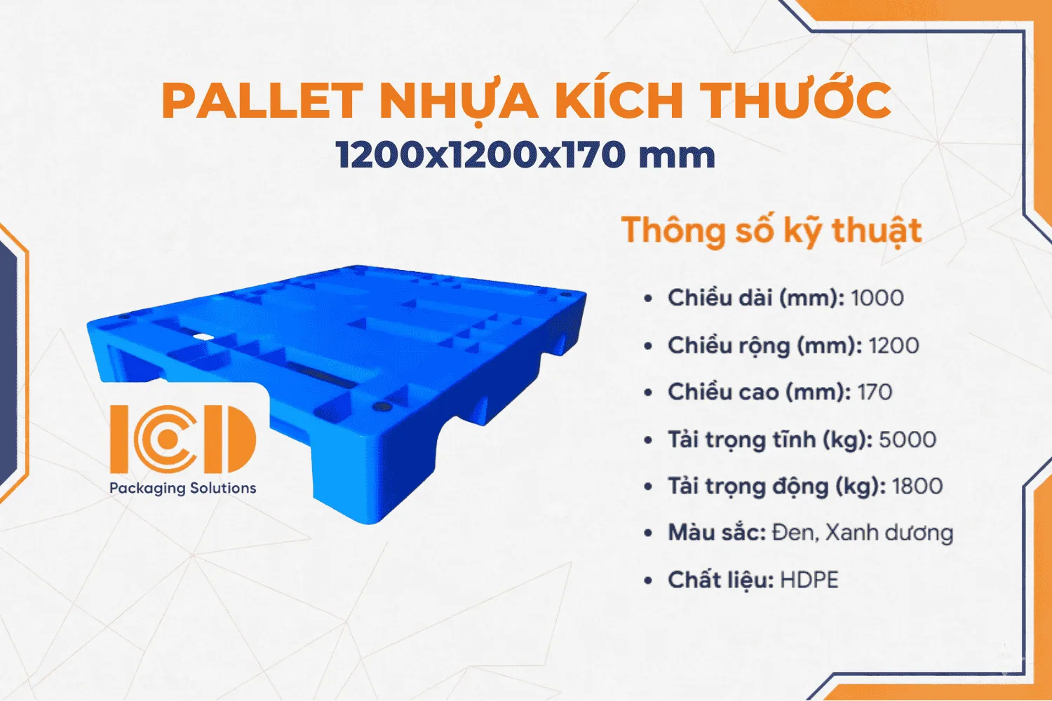 Pallet nhựa 3 chân KT 1000x1200x170mm xanh