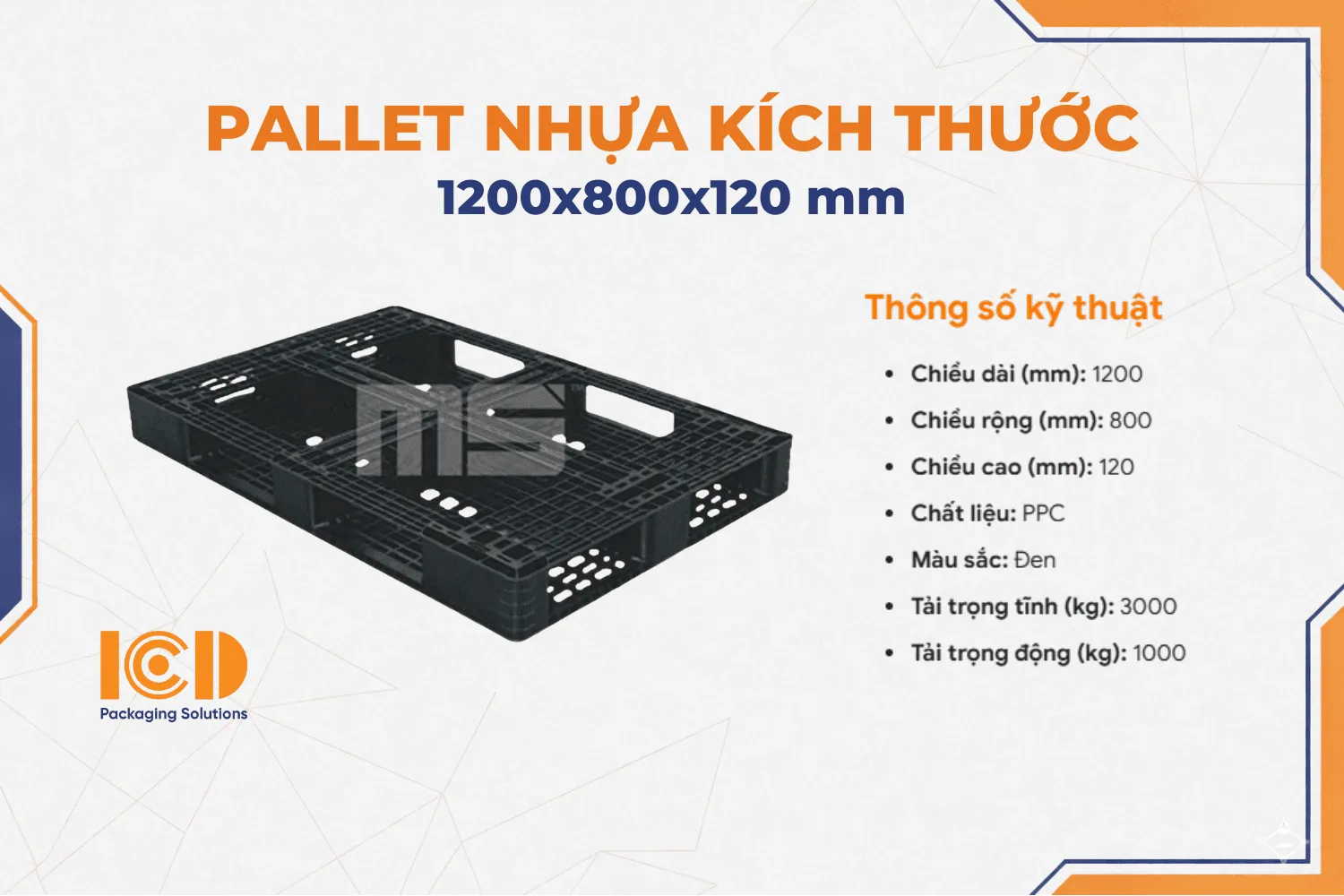 Pallet nhựa xuất khẩu 1200x800x120 mm màu đen