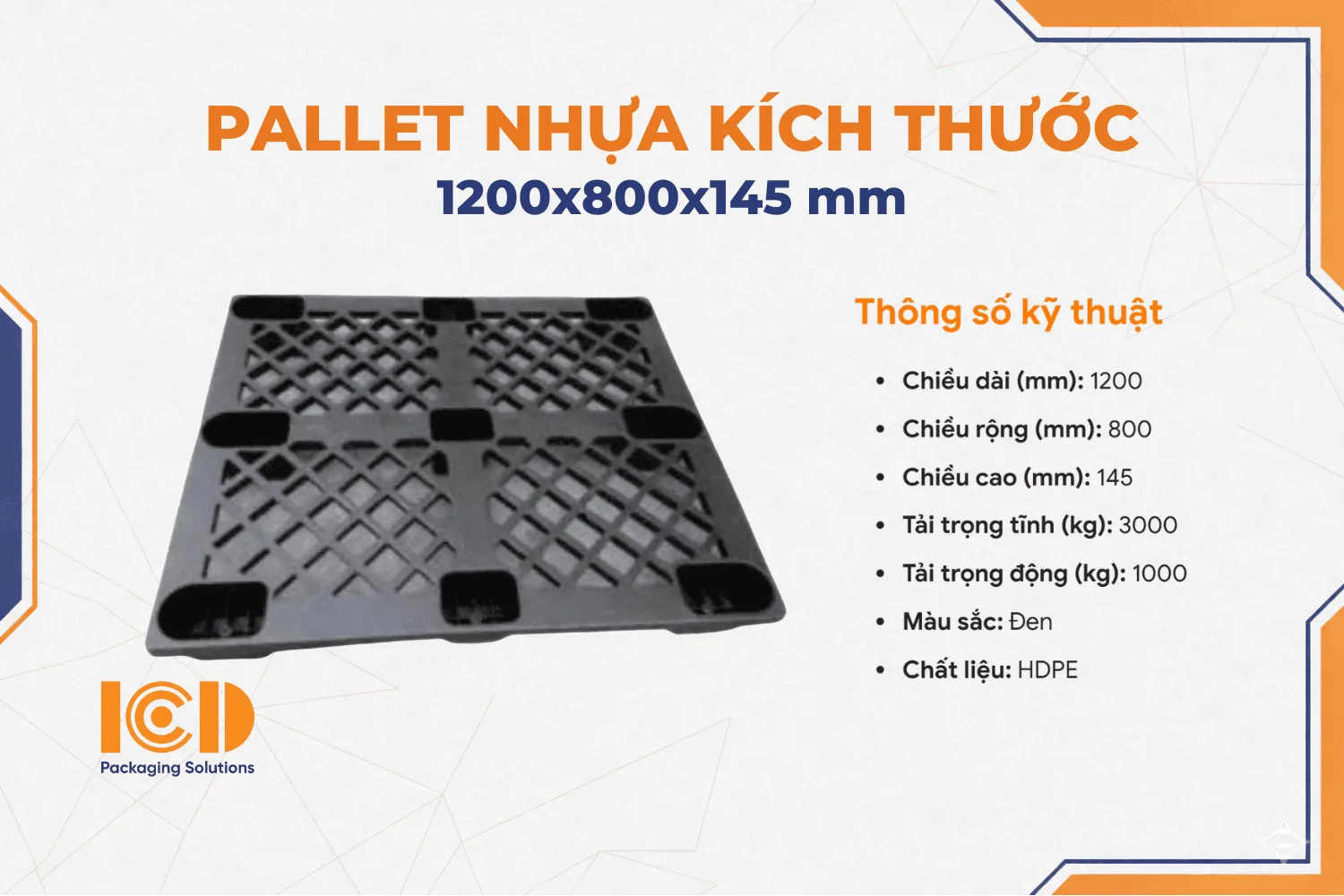 Pallet Nhựa ICD KT 1200x800x145mm đen