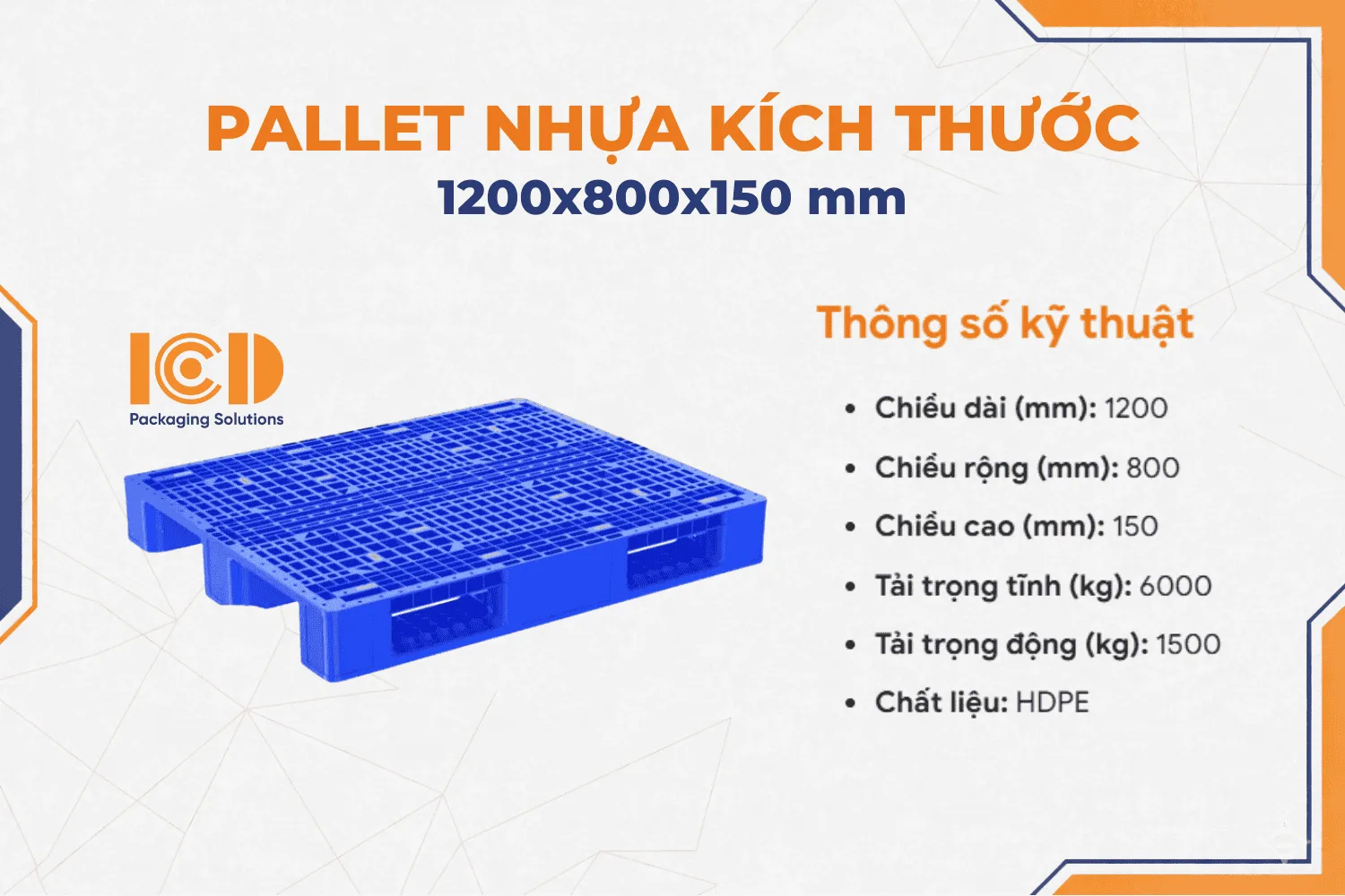 Pallet Nhựa 3 chân KT 1200x800x150 mm
