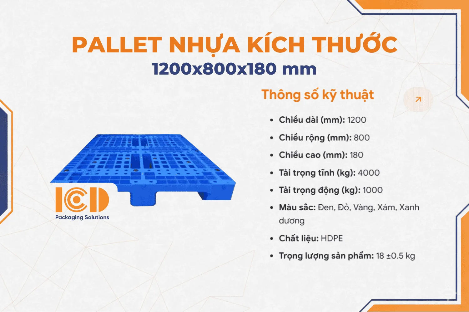 Pallet nhựa kê kho LK ICD KT 1200x800x180 mm