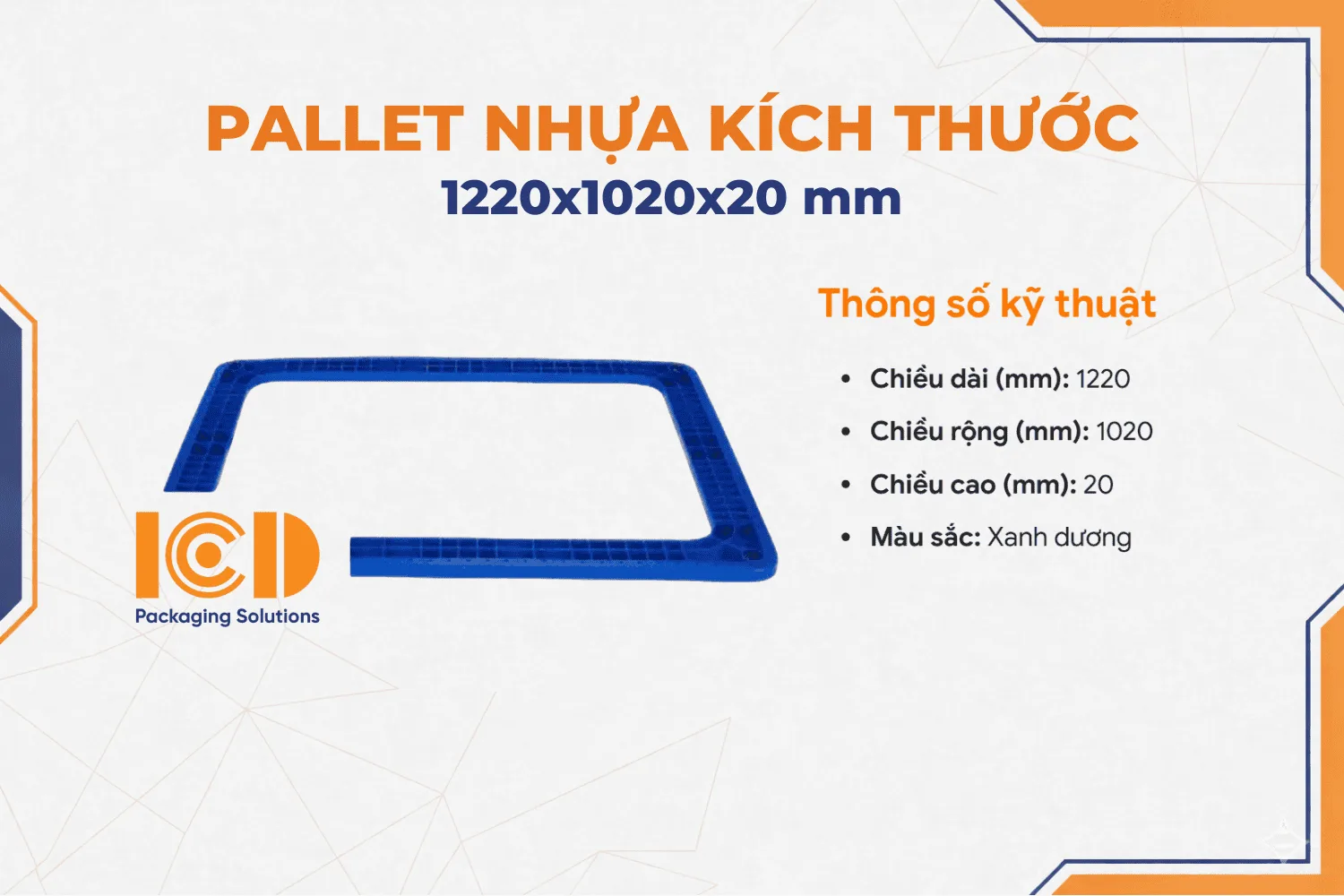 Pallet khung ràng 1220x1020x20 mm màu xanh