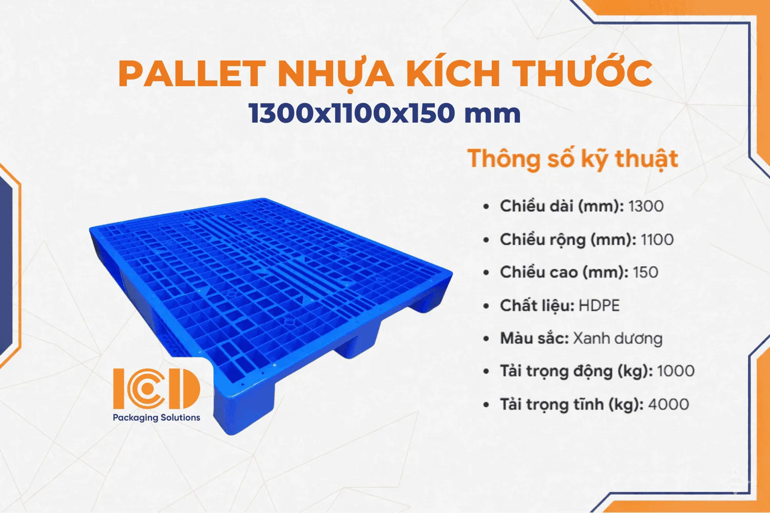 Pallet Nhựa ICD-EHV1113B2 KT 1100x1300x150 mm
